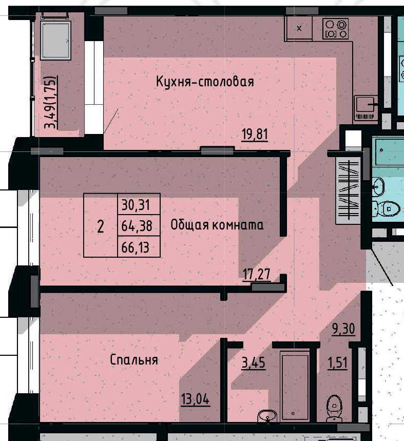 2 комн., 66.13 м²
