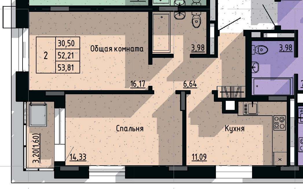 2 комн., 53.81 м²