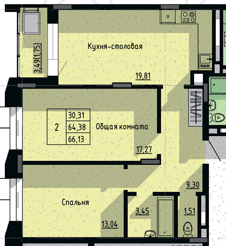 2 комн., 66.13 м²