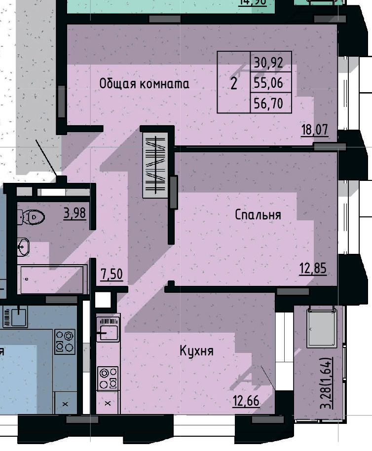 2 комн., 56.70 м²