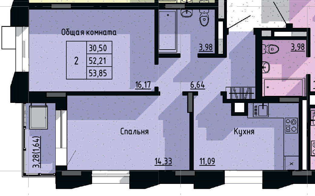 2 комн., 53.85 м²