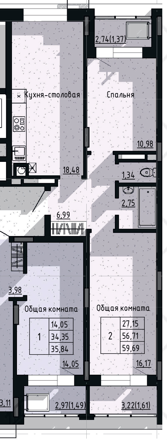 2 комн., 59.69 м²
