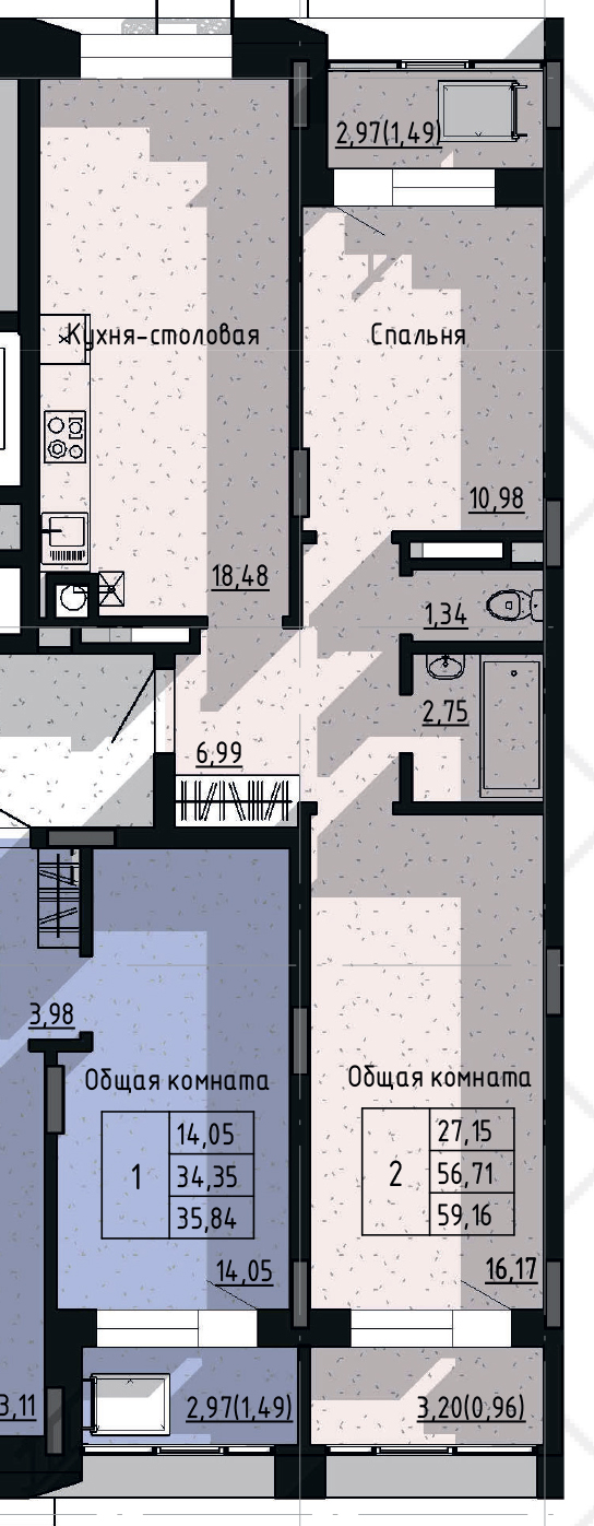 2 комн., 59.16 м²