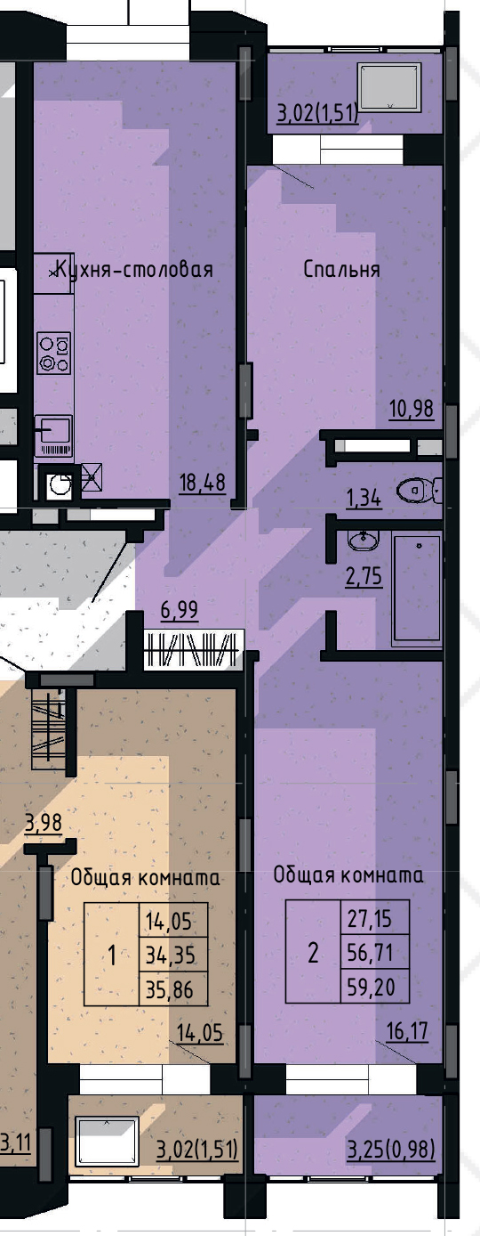 2 комн., 59.20 м²