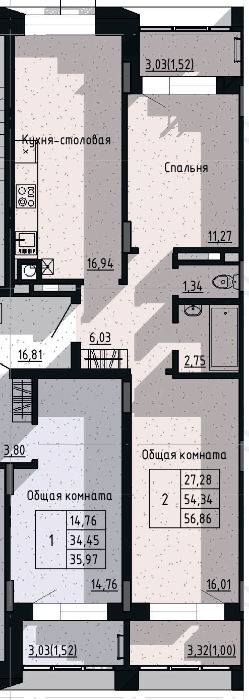 2 комн., 56.86 м²