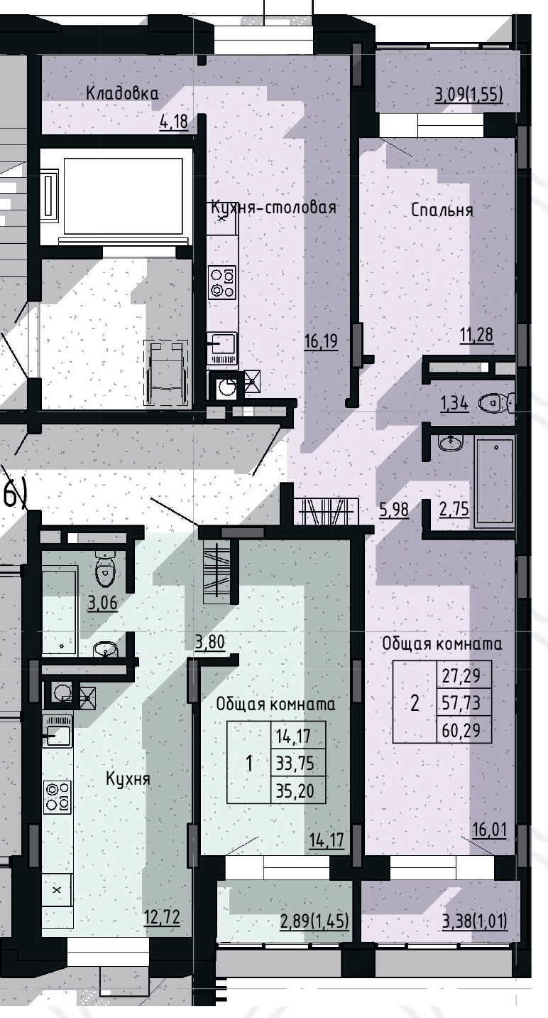 2 комн., 60.29 м²