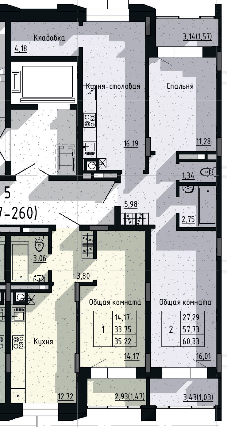 2 комн., 60.33 м²