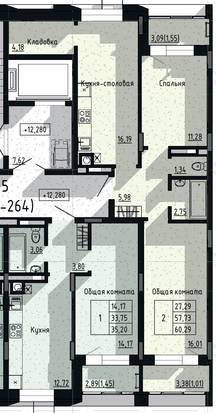 2 комн., 60.29 м²
