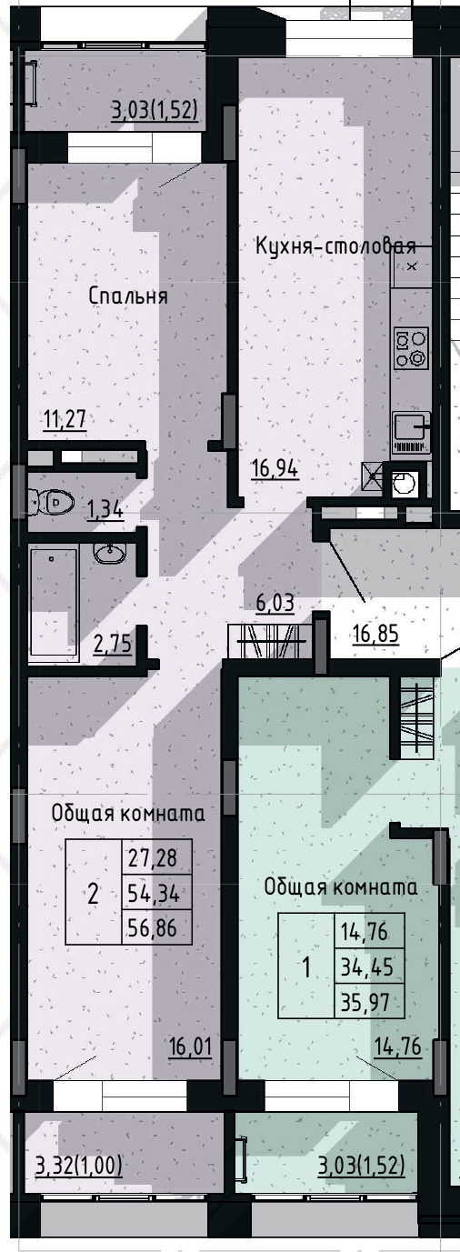 2 комн., 56.86 м²
