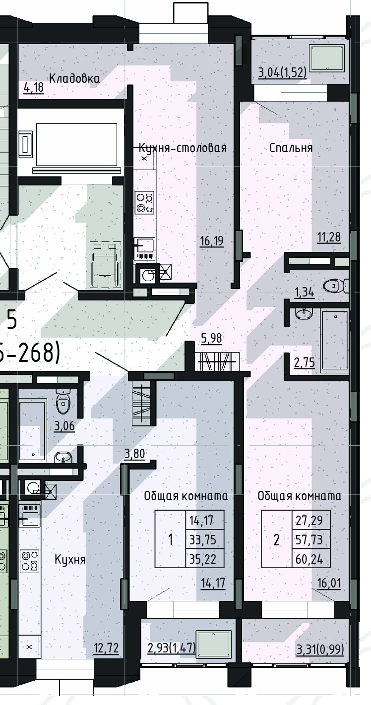 2 комн., 60.24 м²
