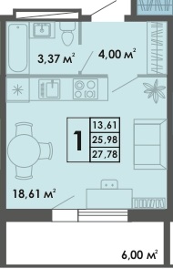 1 комн., 57.1 м²