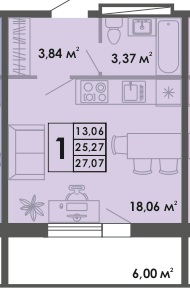1 комн., 56.5 м²