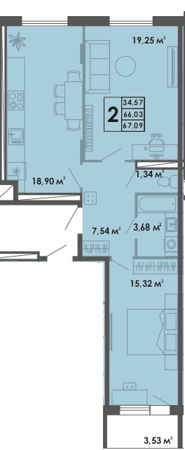 2 комн., 67.1 м²