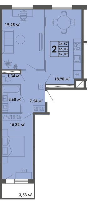 2 комн., 67.1 м²