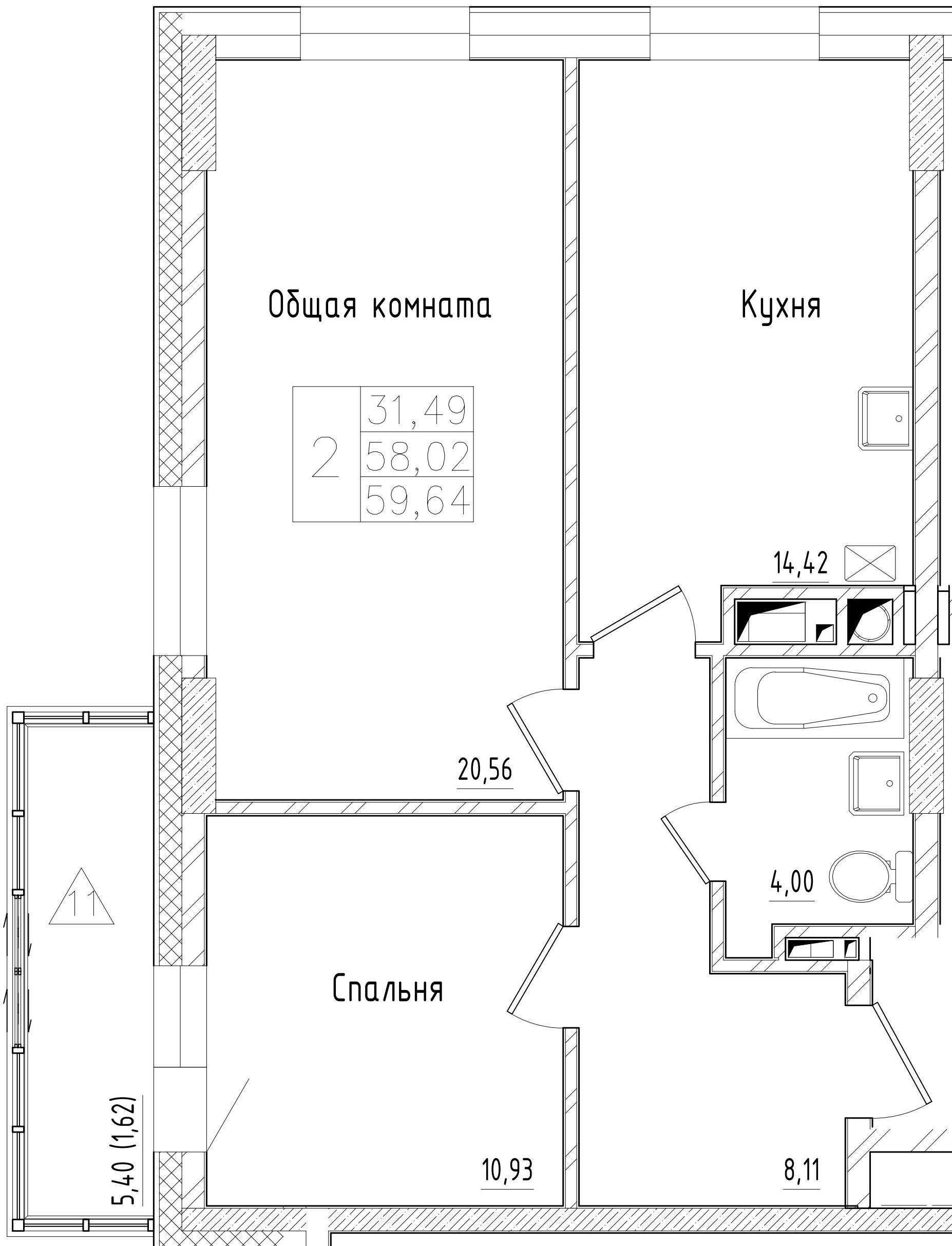 2 комн., 59.64 м²