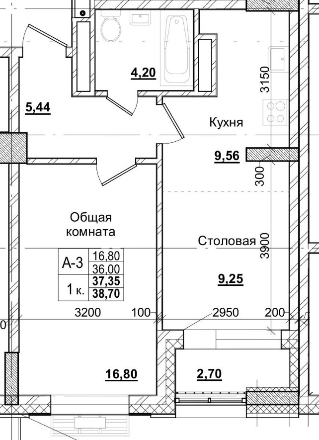 1 комн., 37.35 м²