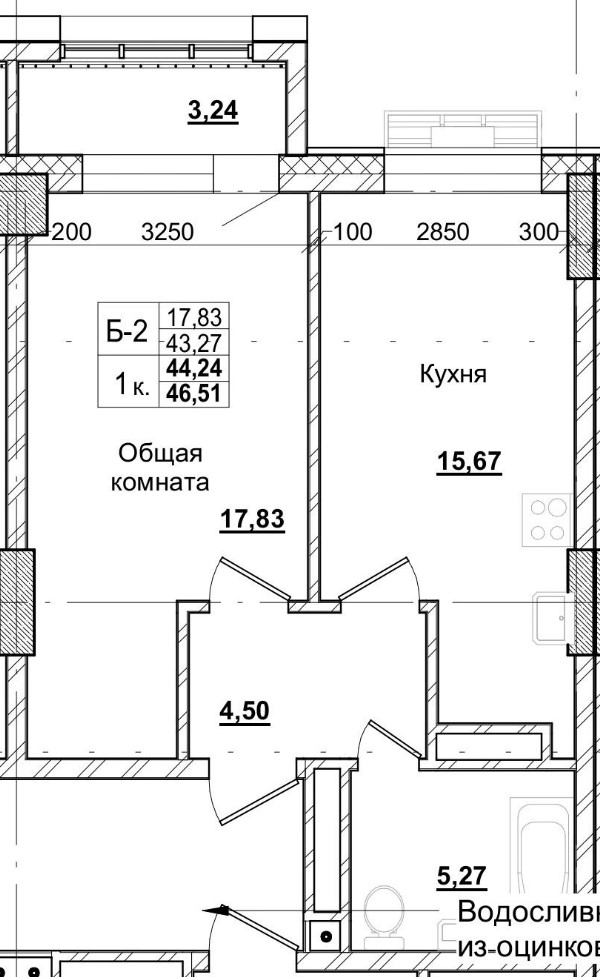 1 комн., 44.24 м²