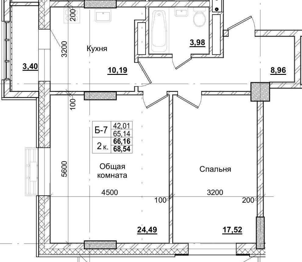2 комн., 66.16 м²