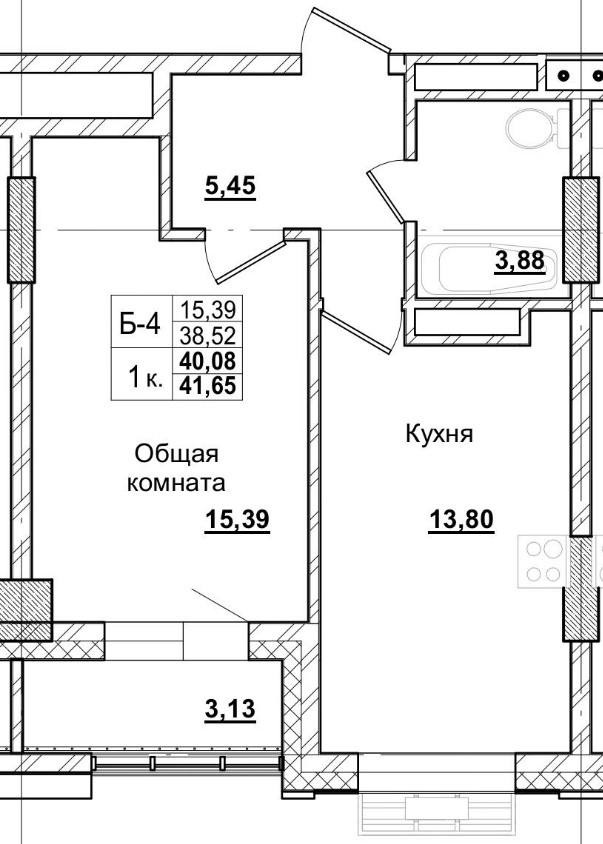 1 комн., 40.08 м²