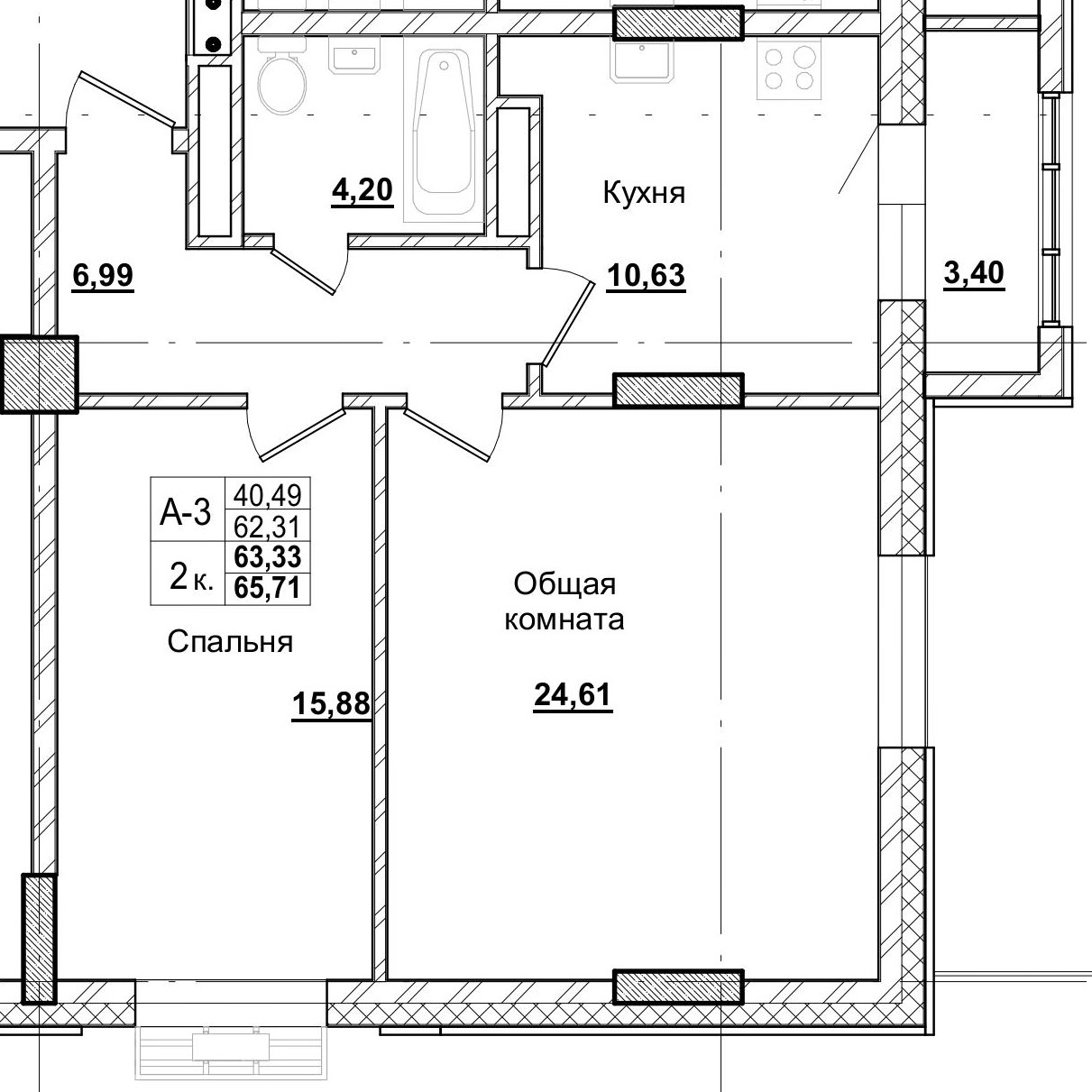 2 комн., 63.33 м²