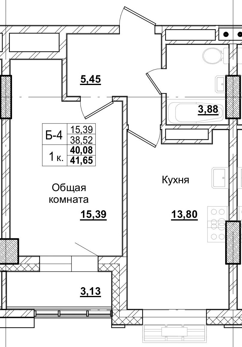 1 комн., 40.08 м²