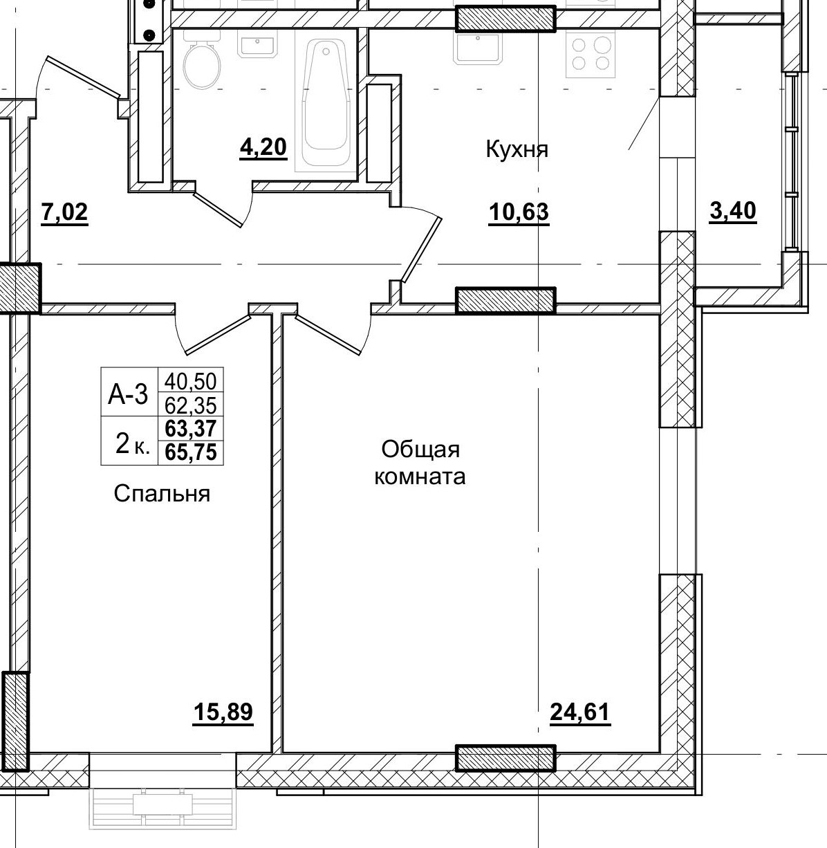 2 комн., 63.37 м²