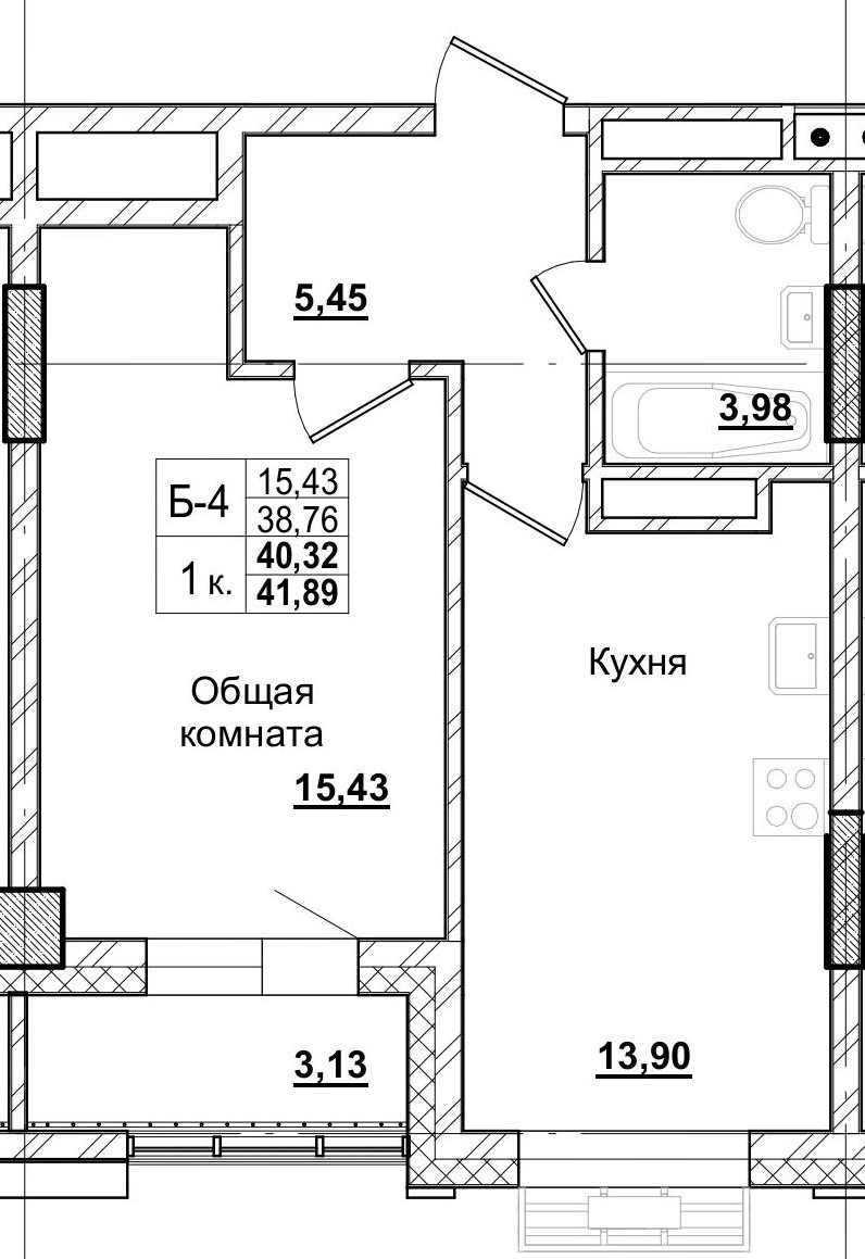 1 комн., 40.32 м²