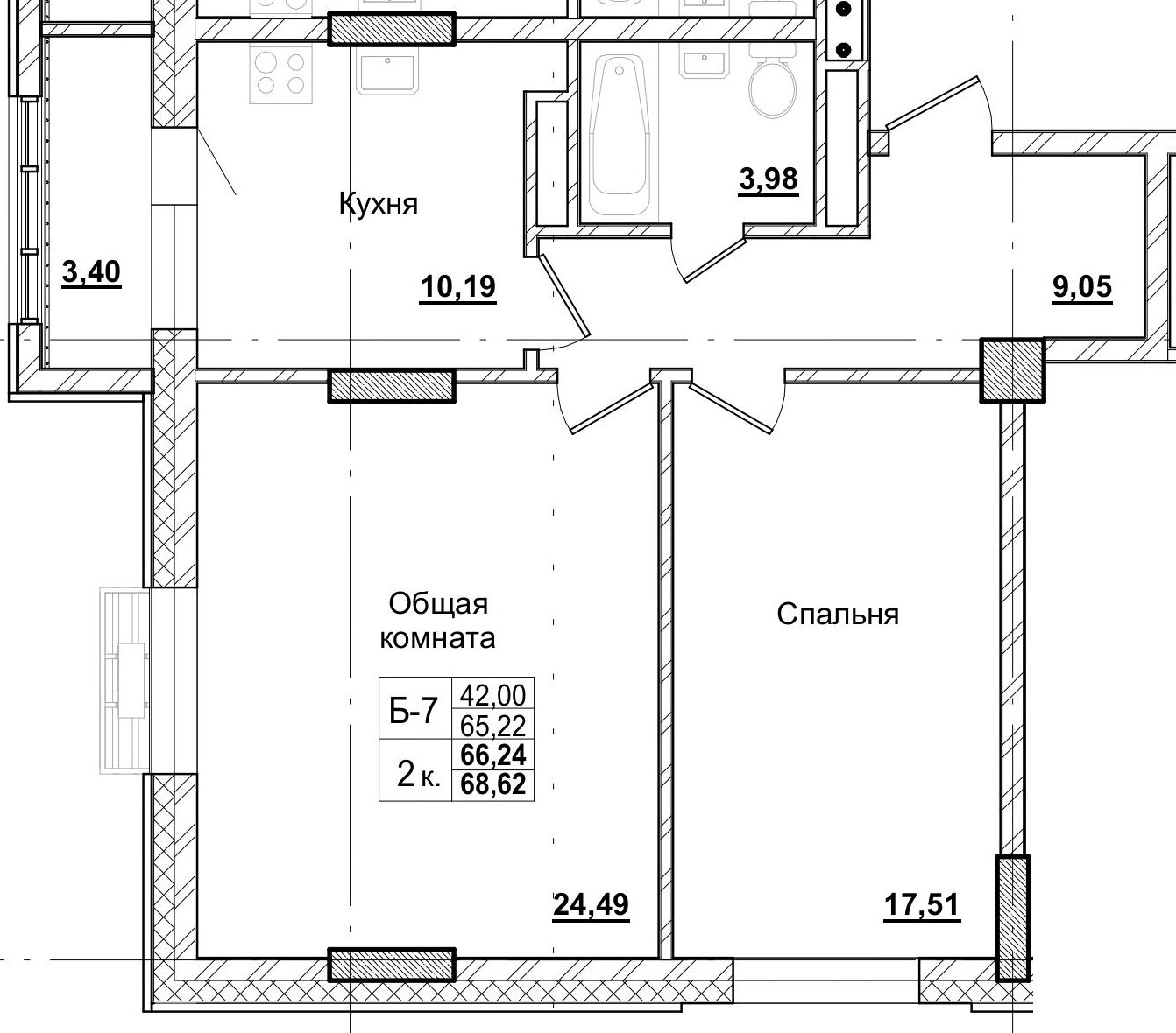 2 комн., 66.24 м²
