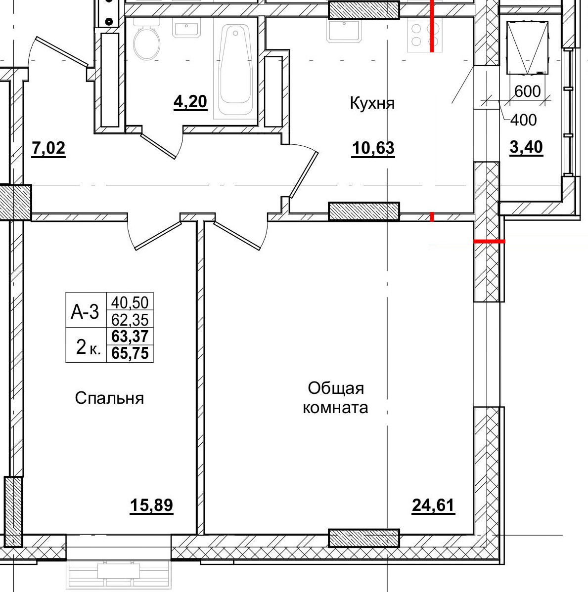 2 комн., 63.37 м²