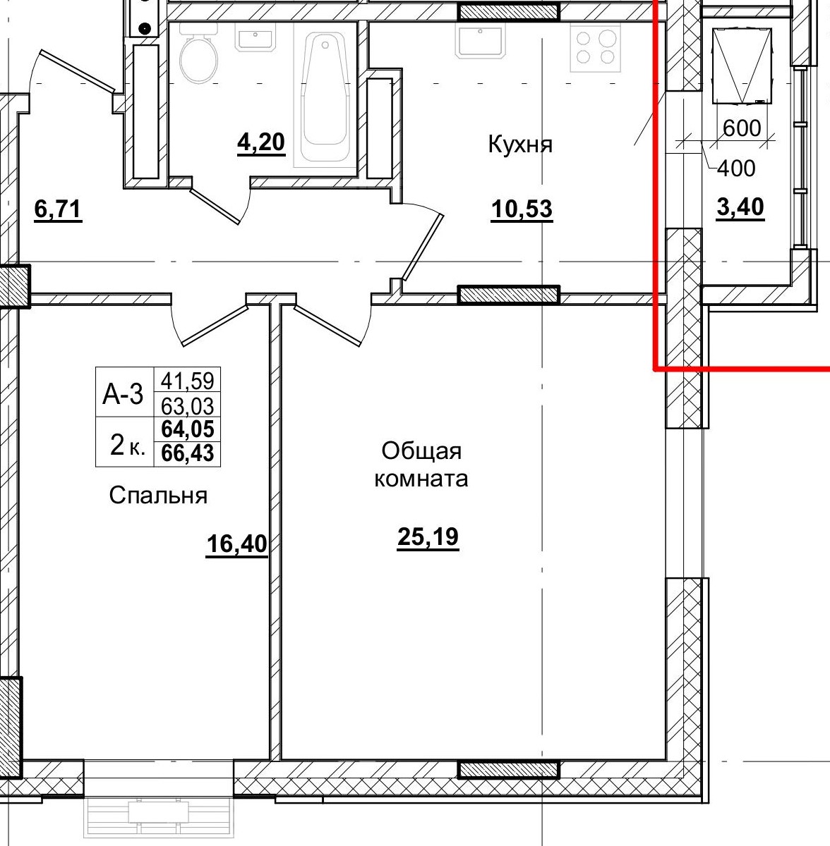 2 комн., 64.05 м²