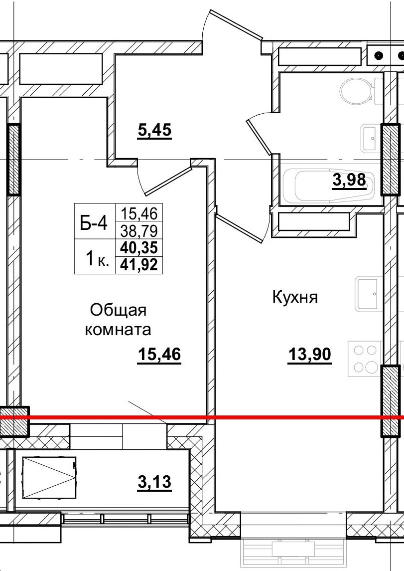 1 комн., 40.35 м²