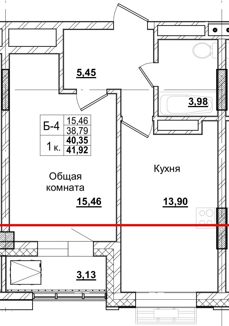 1 комн., 40.35 м²