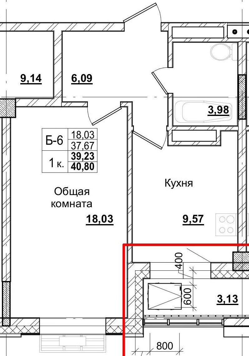 1 комн., 39.23 м²