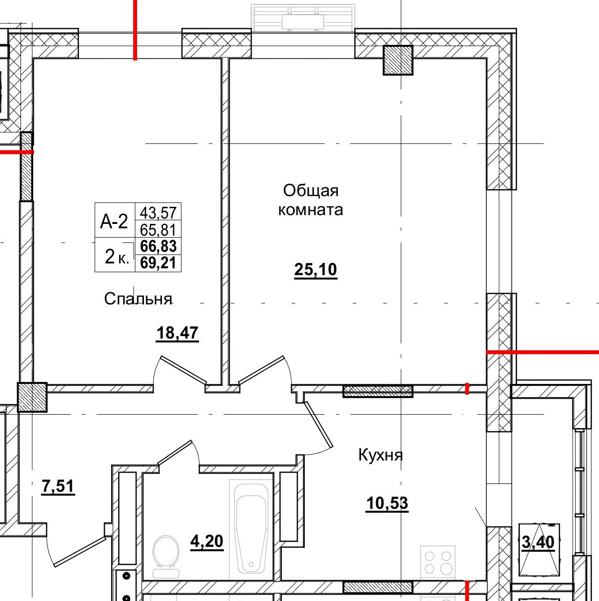 2 комн., 66.83 м²