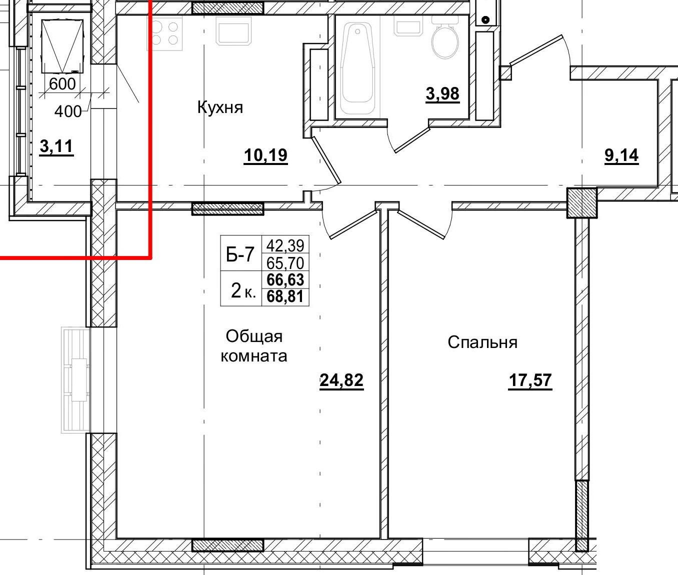 2 комн., 66.63 м²