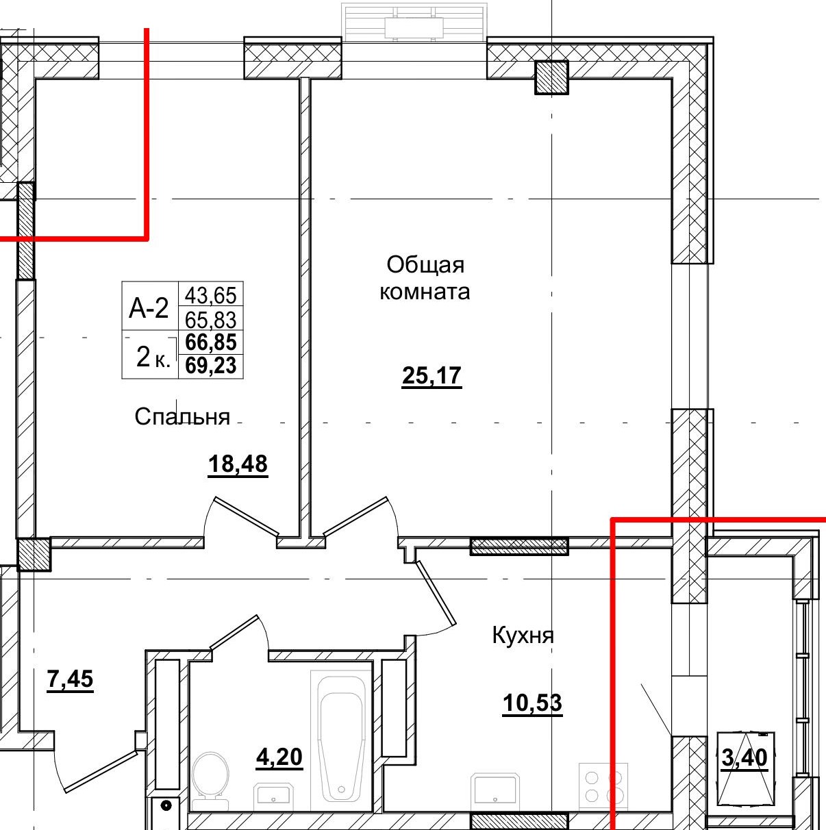 2 комн., 66.85 м²