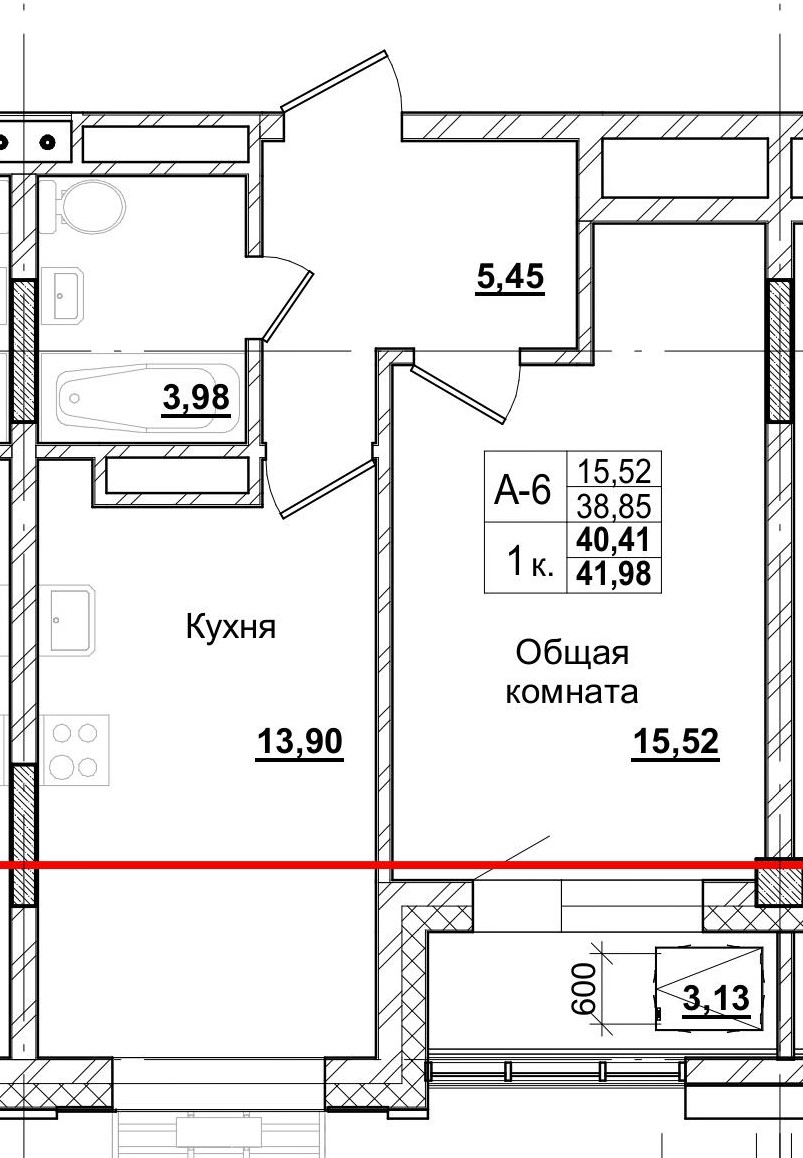 1 комн., 40.41 м²