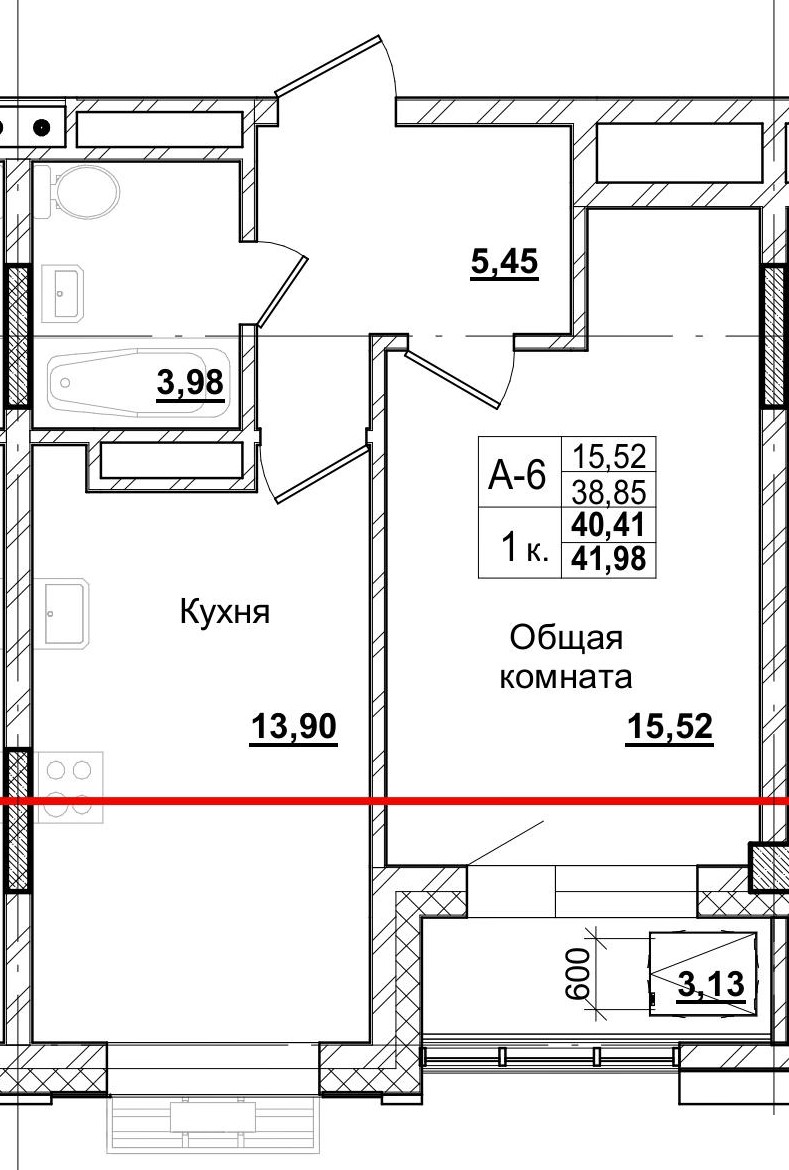 1 комн., 40.41 м²