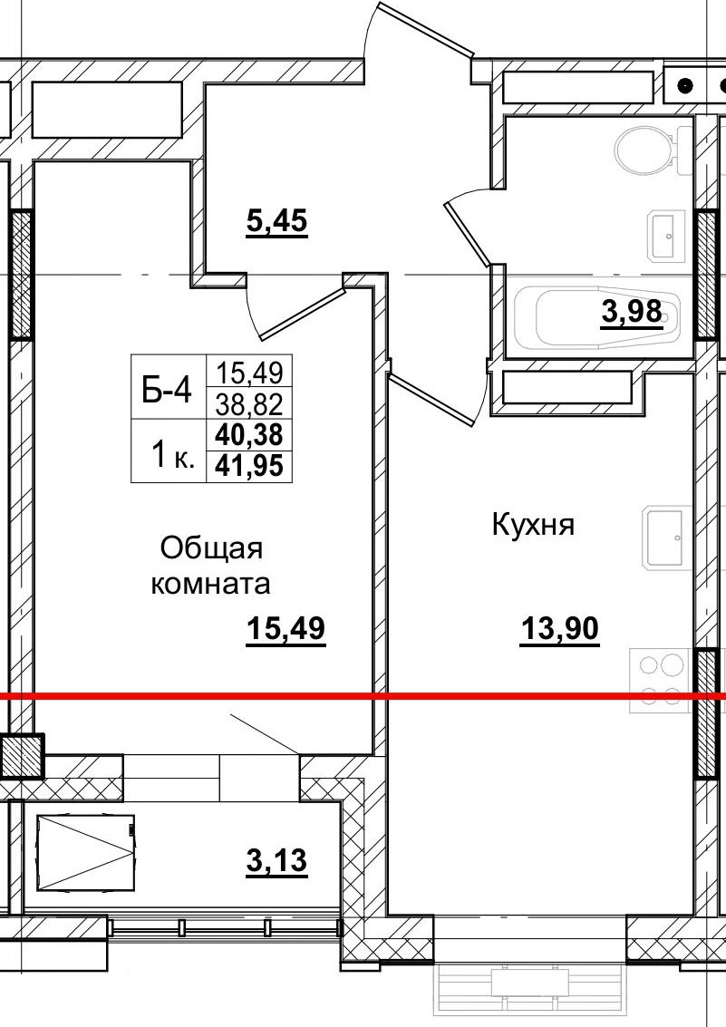 1 комн., 40.38 м²
