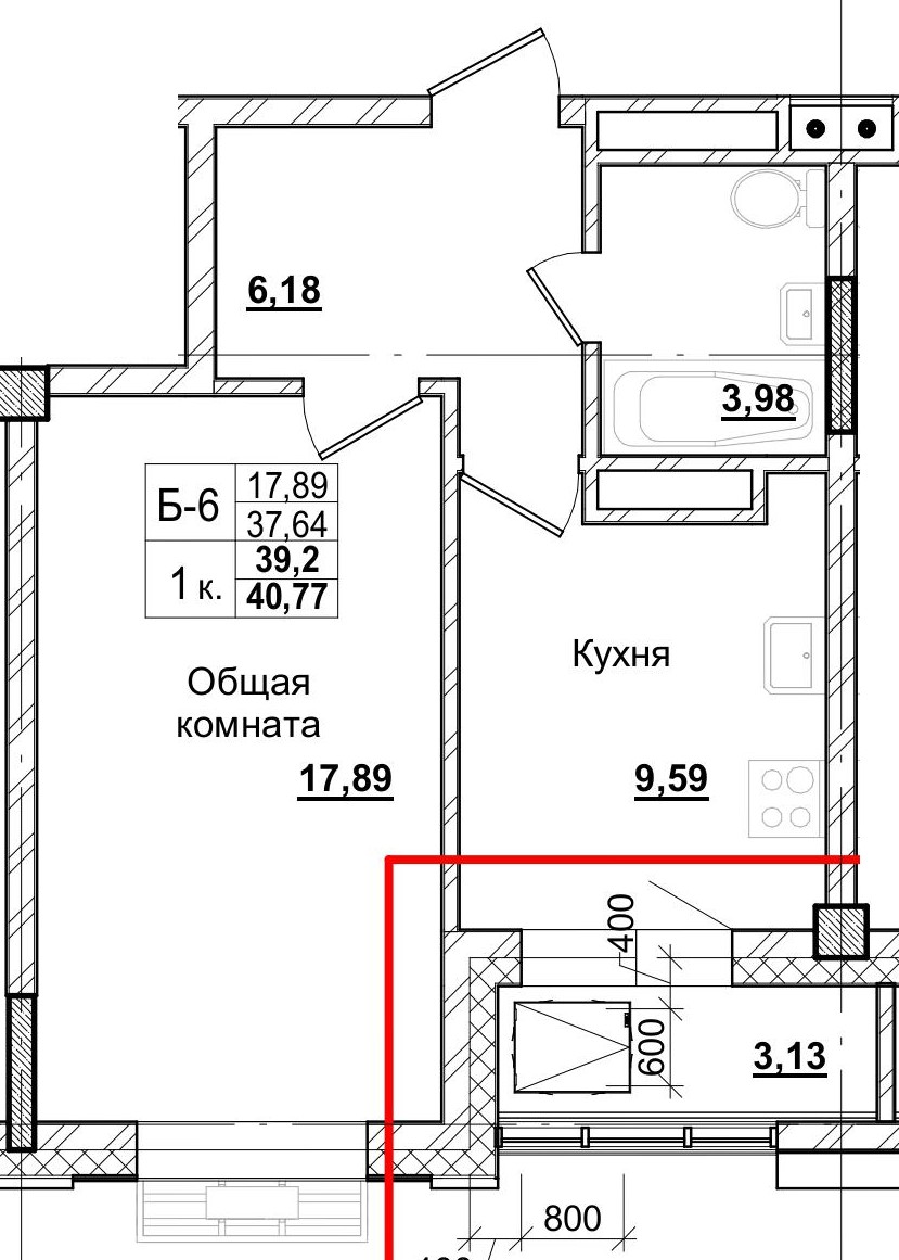 1 комн., 39.20 м²