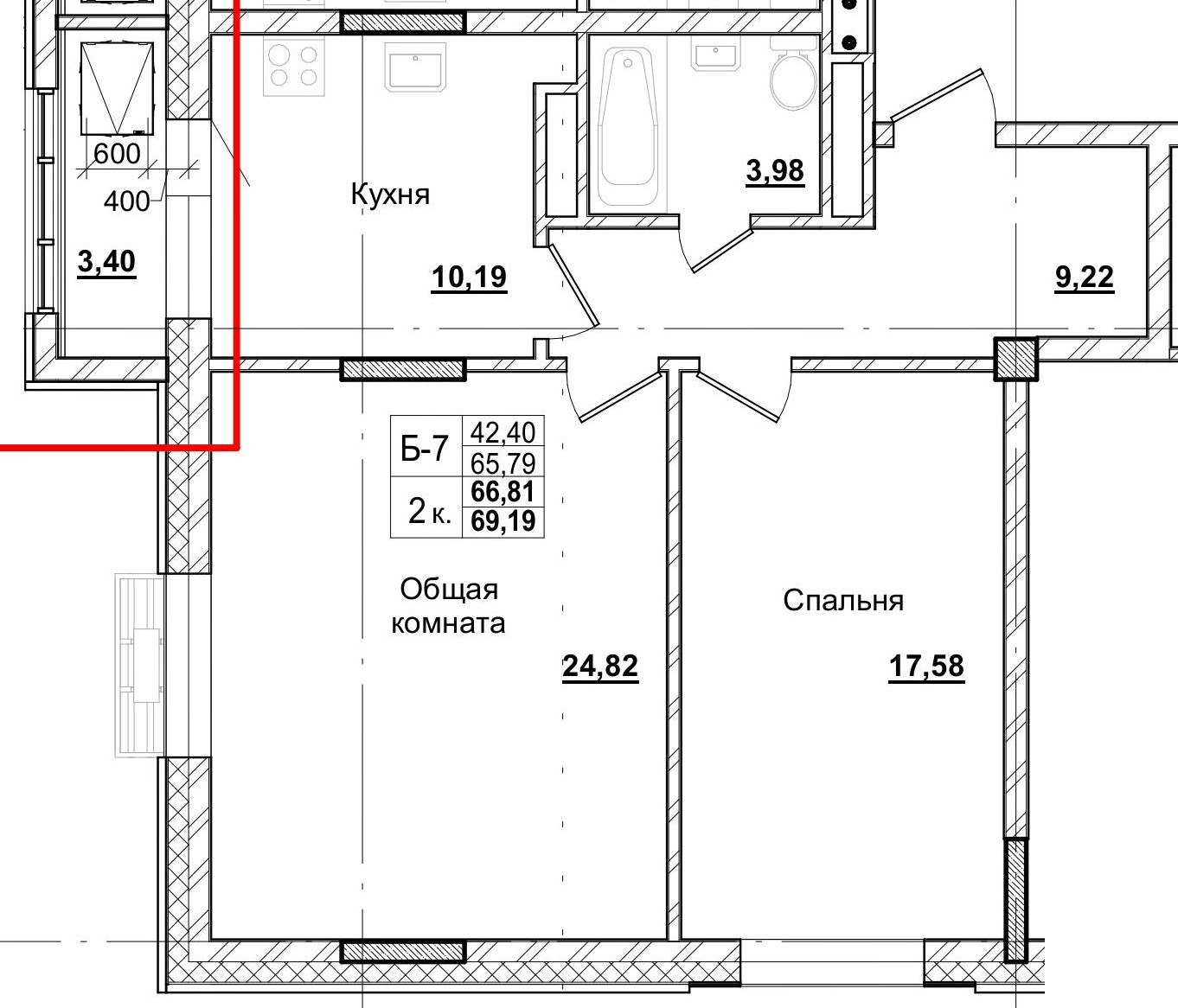 2 комн., 66.81 м²