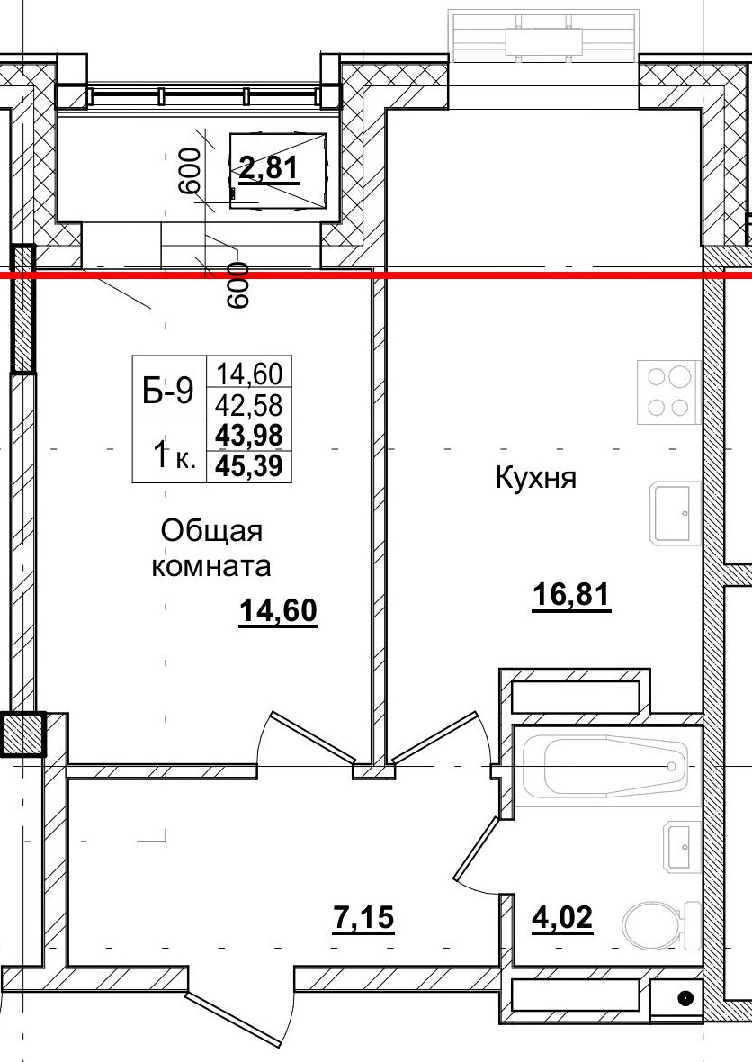 1 комн., 43.98 м²