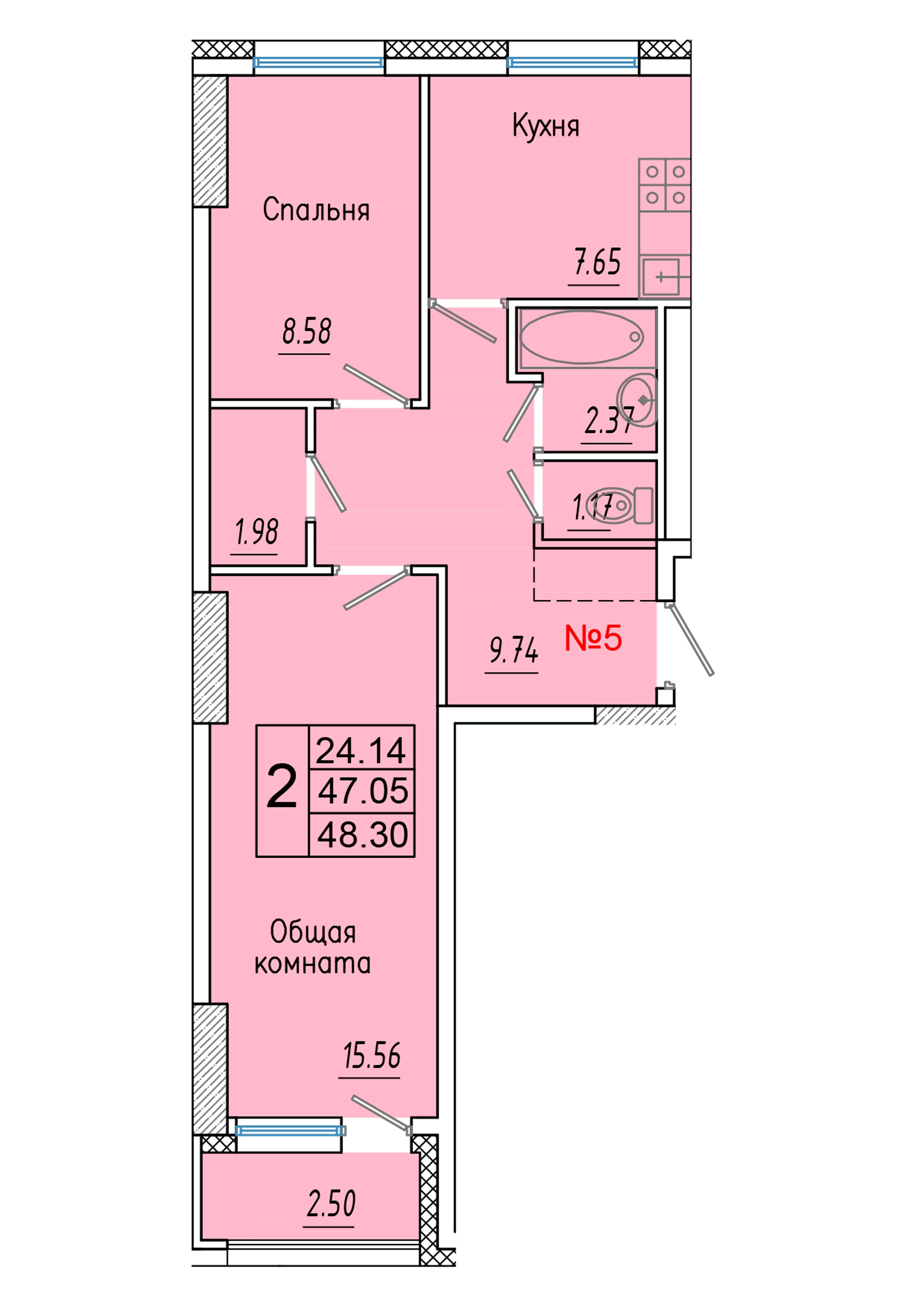 2 комн., 48.30 м²