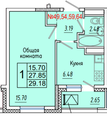 1 комн., 29.18 м²
