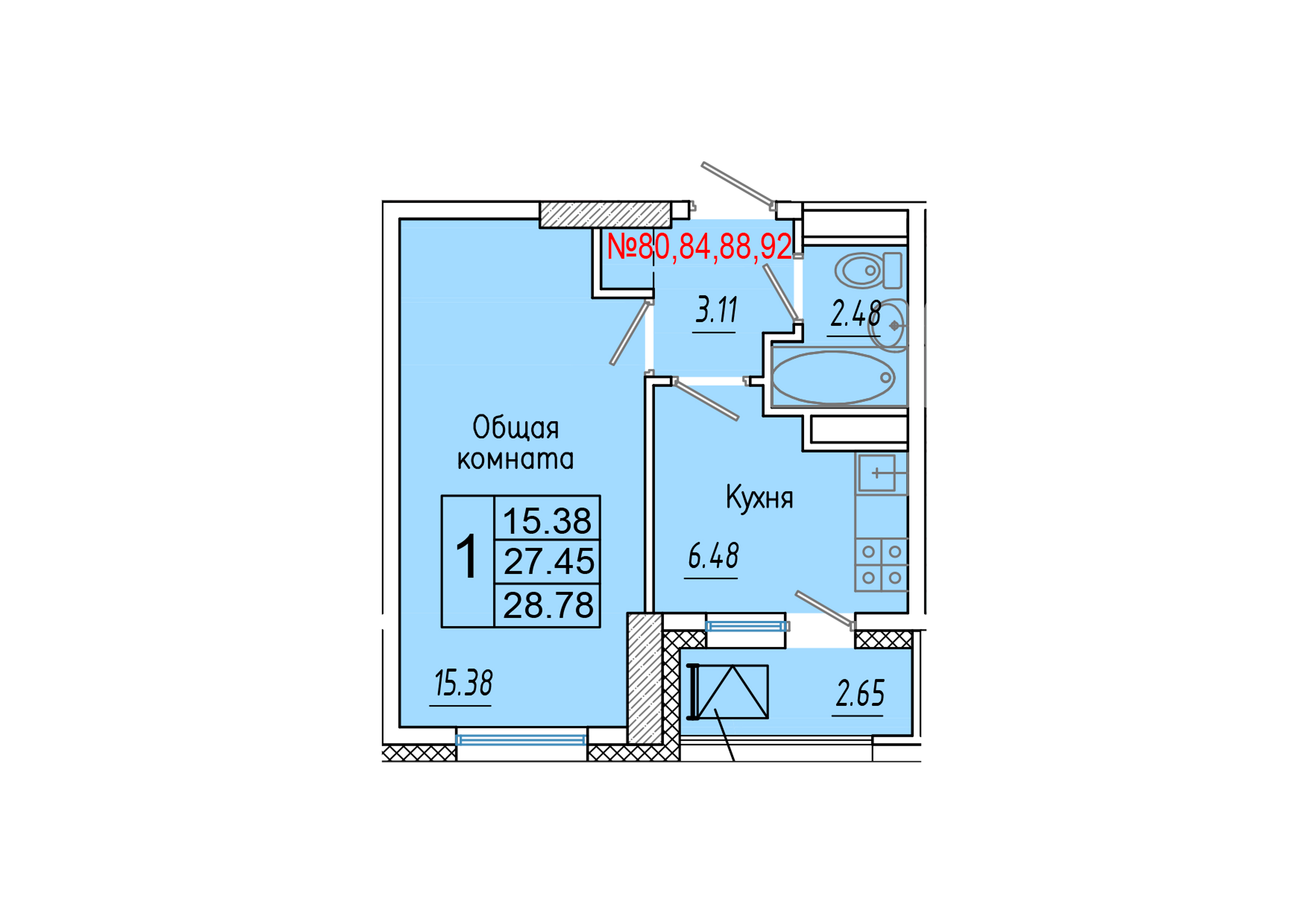 1 комн., 28.78 м²