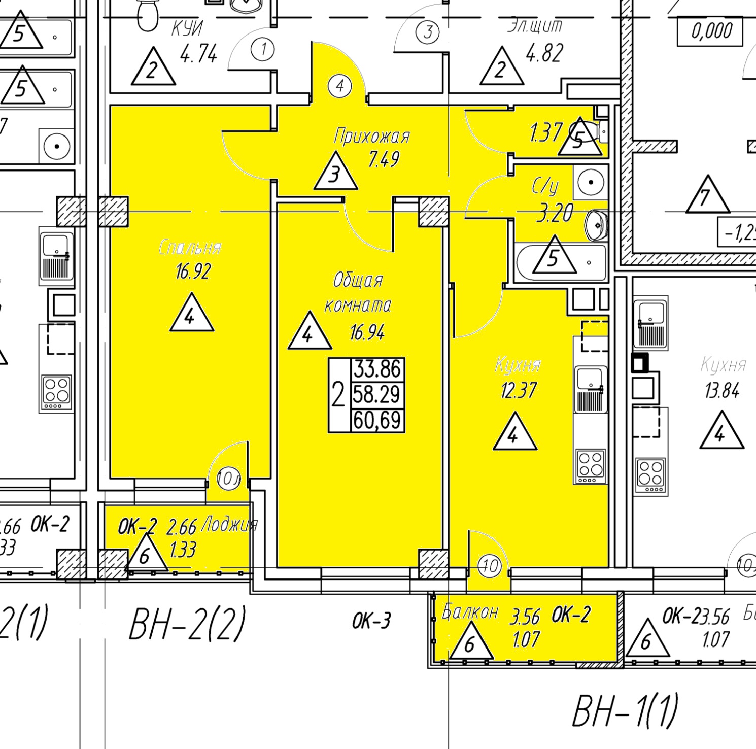 2 комн., 60.69 м²