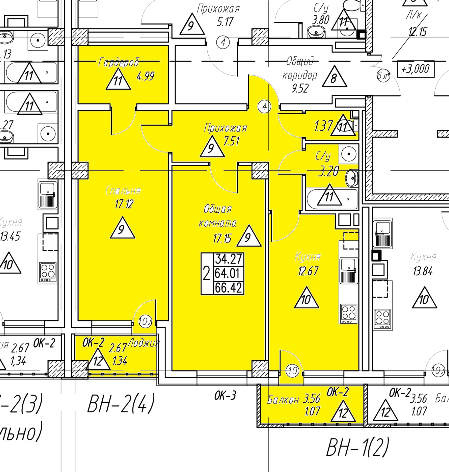 2 комн., 66.42 м²