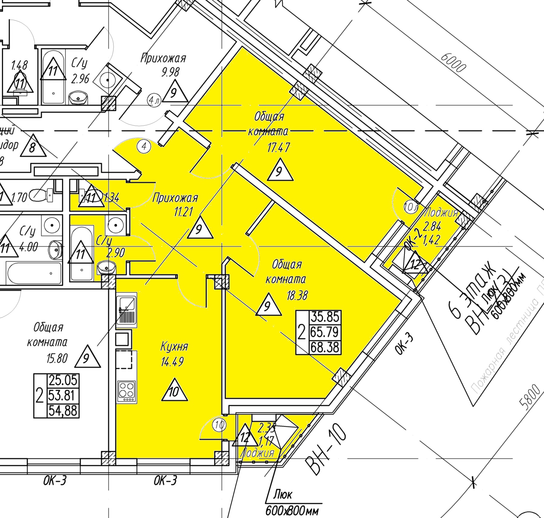 2 комн., 68.38 м²
