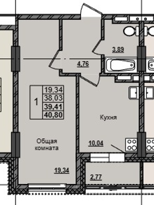 1 комн., 39.41 м²