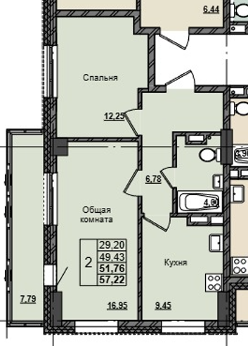 2 комн., 51.76 м²